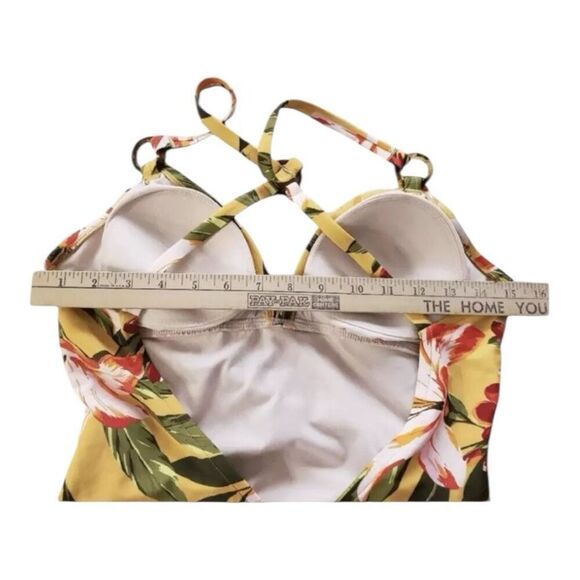 Kona Sol Women's Tortoise Ring High Coverage Swimsuit Yellow Floral Size M - Picture 6 of 13